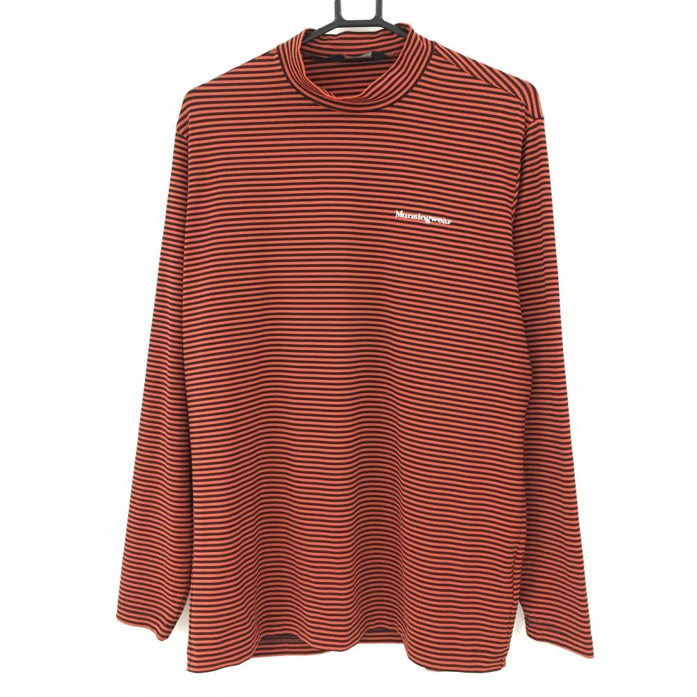 【超美品】マンシングウェア 長袖ハイネックシャツ オレンジ×黒 ボーダー ストレッチ メンズ LL ゴルフウェア Munsingwear