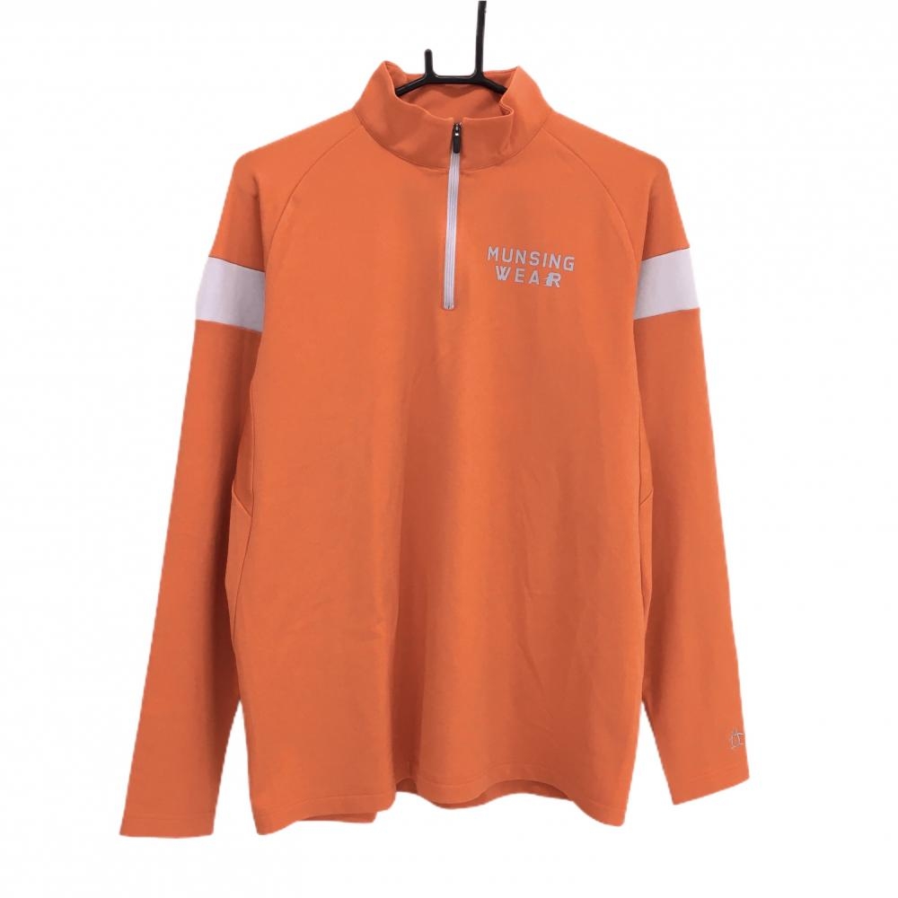 【超美品】マンシングウェア 長袖ハイネックシャツ オレンジ×グレー ハーフジップ 裏微起毛  メンズ L ゴルフウェア Munsingwear