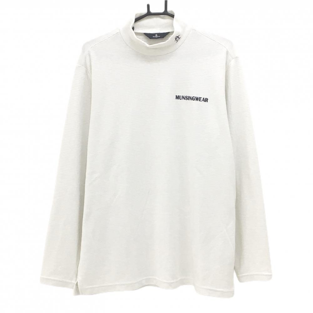 マンシングウェア 長袖ハイネックシャツ 白 ボーダー地模様 表微起毛 メンズ LL ゴルフウェア Munsingwear