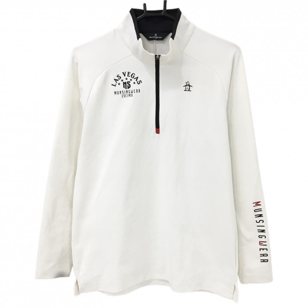 マンシングウェア 長袖ハイネックシャツ 白×黒 ロゴ刺しゅう ハーフジップ  メンズ M ゴルフウェア Munsingwear