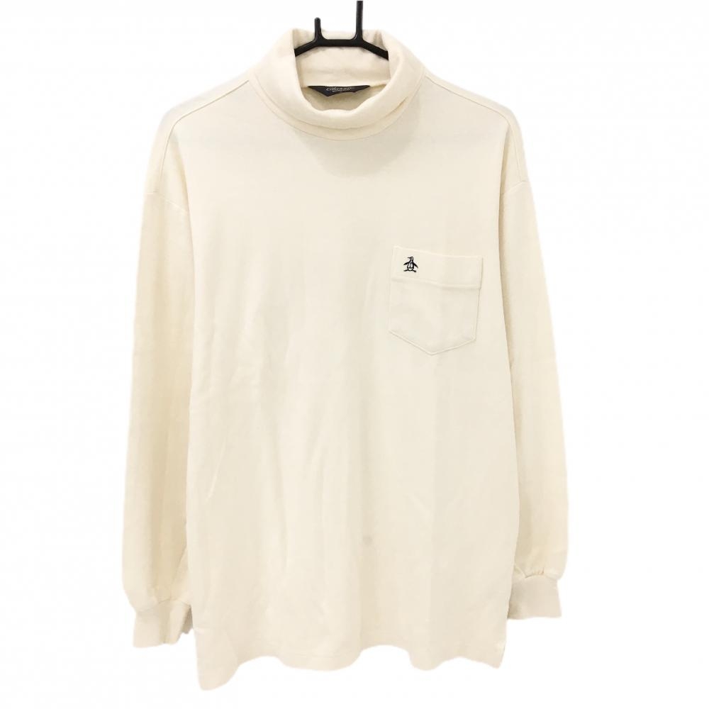 【美品】マンシングウェア 長袖タートルネックシャツ アイボリー 微起毛 ストレッチ メンズ L ゴルフウェア Munsingwear