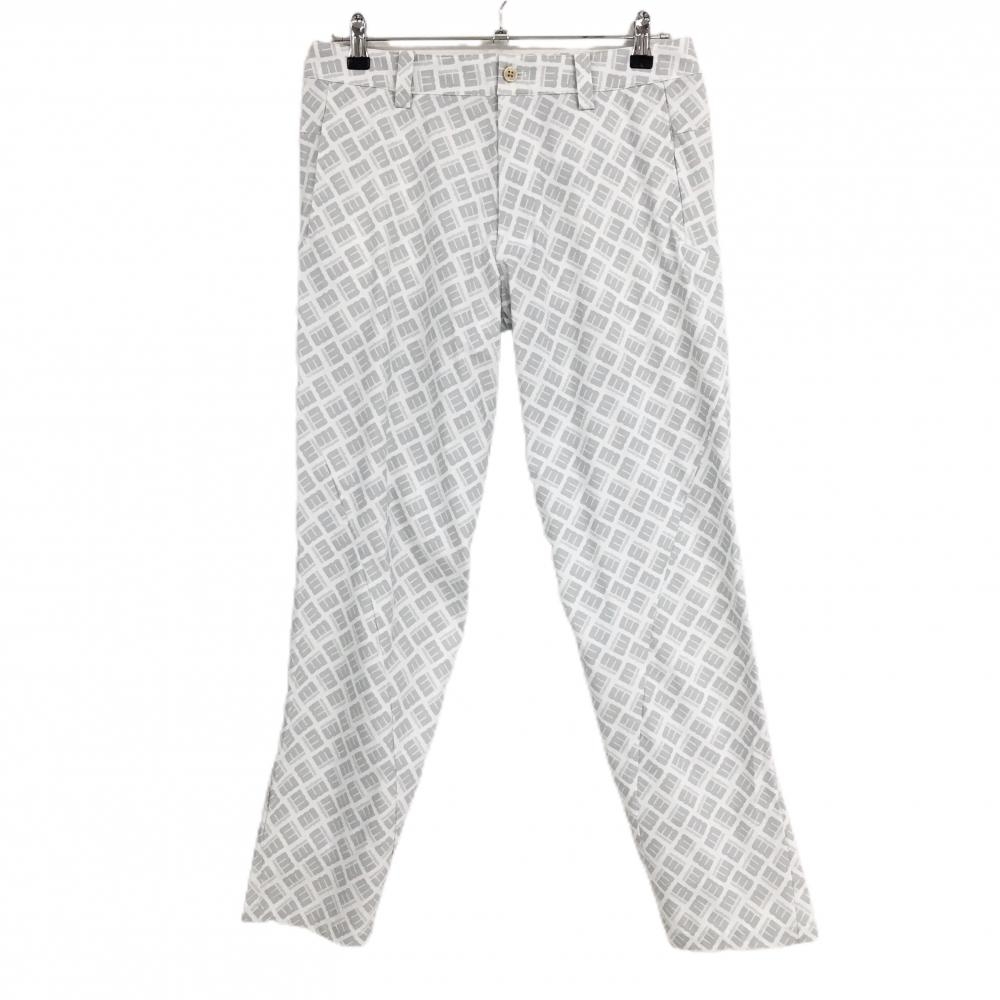 マンシングウェア パンツ 白×グレー ロゴ総柄 ストレッチ メンズ 79 ゴルフウェア Munsingwear