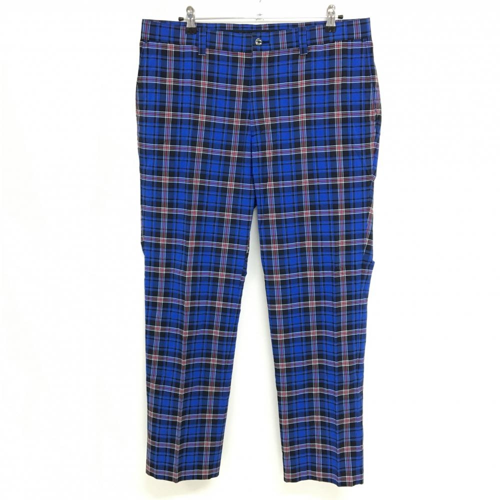 【超美品】マンシングウェア パンツ ブルー×黒×レッド チェック サッカー生地 メンズ 96 ゴルフウェア 2024年モデル Munsingwear