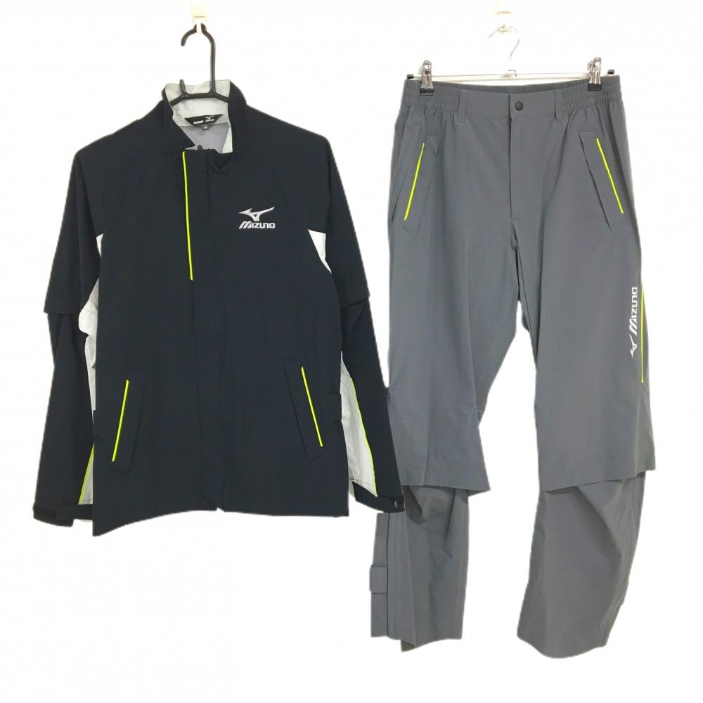 ミズノゴルフ レインウェア(2WAYジャケット×パンツ) 黒×白 袖着脱可 メンズ M ゴルフウェア MIZUNO