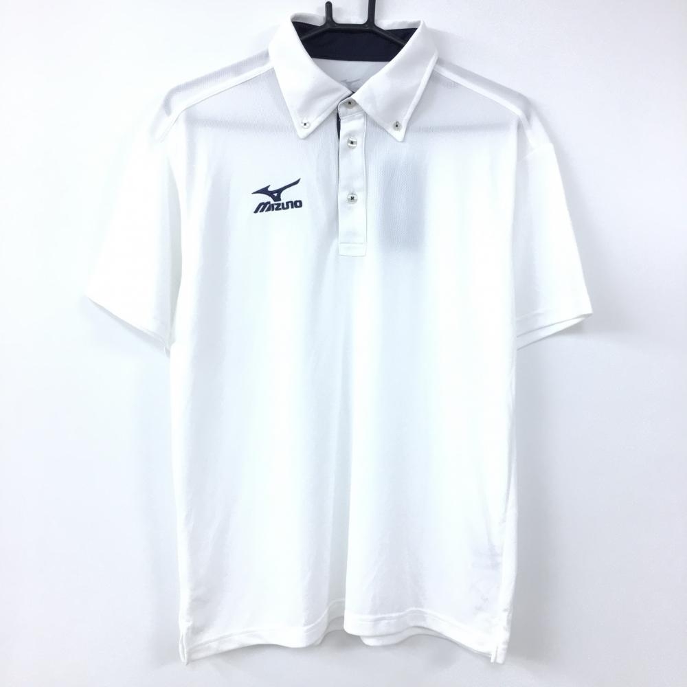 【新品】MIZUNO ミズノ 半袖ポロシャツ 白×ネイビー シンプル ボタンダウン べたつき軽減 メンズ L ゴルフウェア