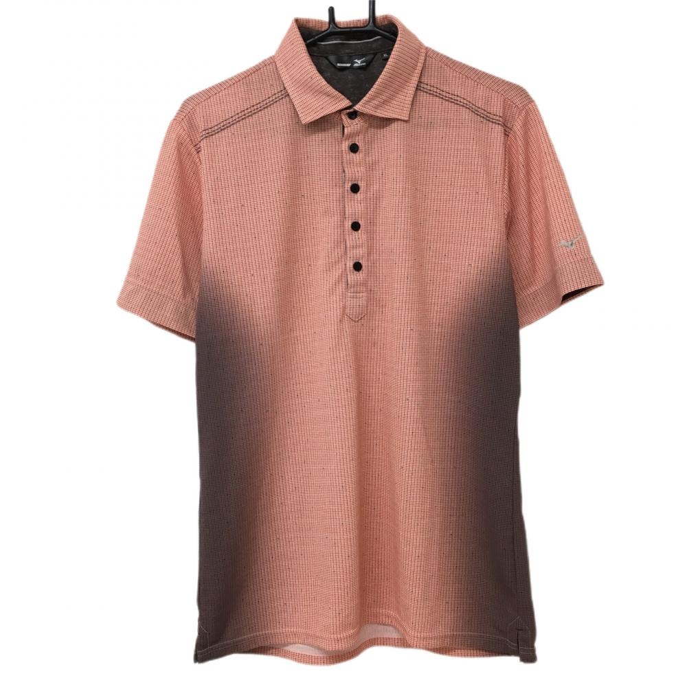 【超美品】ミズノゴルフ 半袖ポロシャツ オレンジ×レッド 総柄 メンズ XL ゴルフウェア MIZUNO