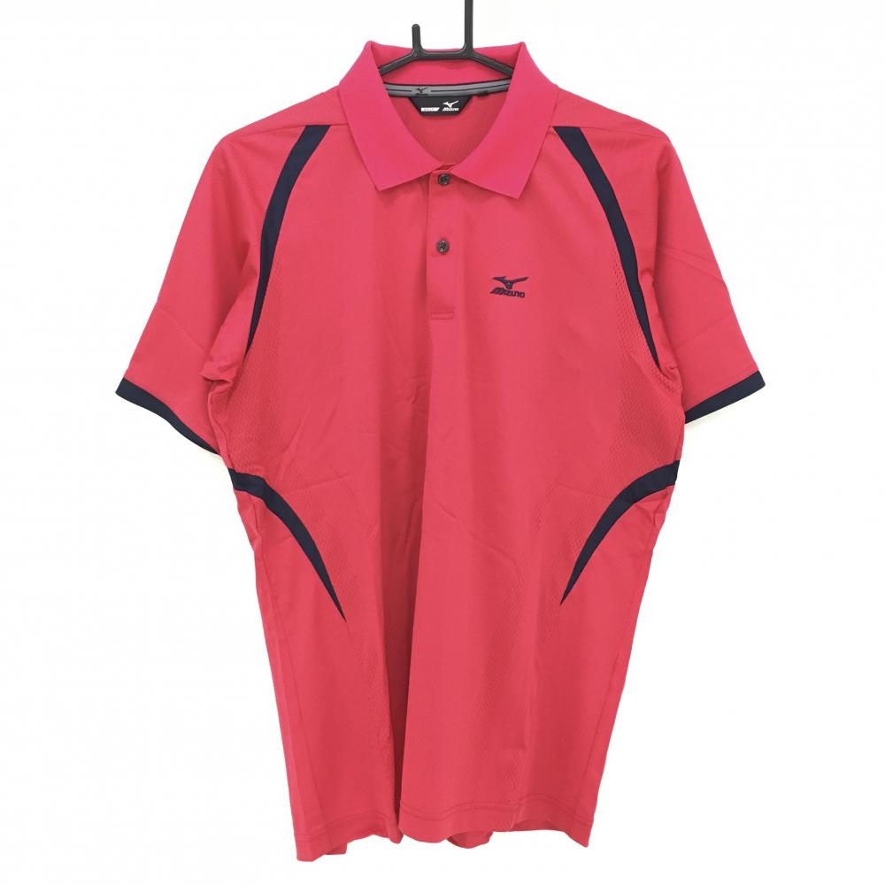 【超美品】ミズノ 半袖ポロシャツ ピンク×ネイビー 地模様 一部メッシュ  メンズ L ゴルフウェア MIZUNO