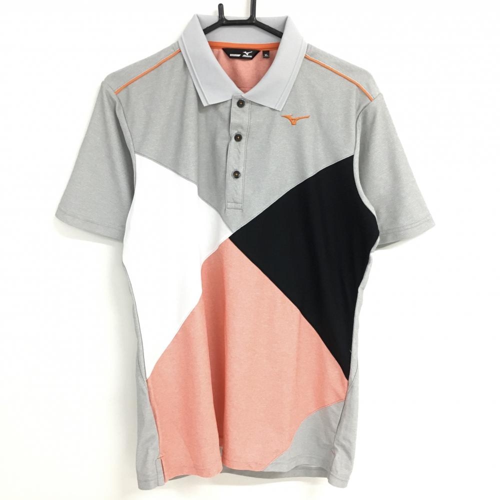 【新品】ミズノゴルフ 半袖ポロシャツ ライトグレー×オレンジ 吸汗速乾 快適モーション設計 メンズ XL ゴルフウェア MIZUNO
