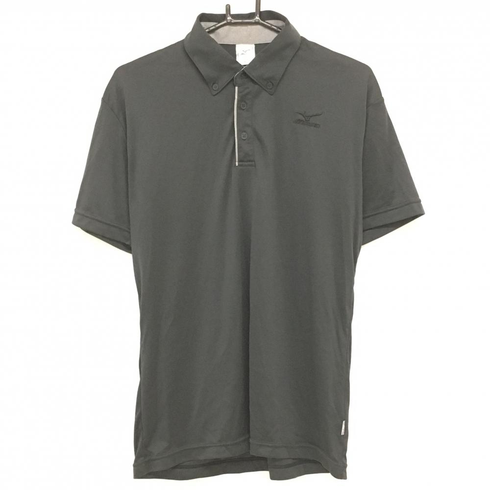 【超美品】ミズノ 半袖ポロシャツ 黒 ロゴ刺しゅう ボタンダウン メンズ XL ゴルフウェア MIZUNO