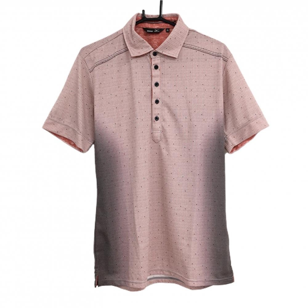 【超美品】ミズノゴルフ 半袖ポロシャツ 白×レッド 総柄 サイドダークグレー メンズ XL ゴルフウェア MIZUNO