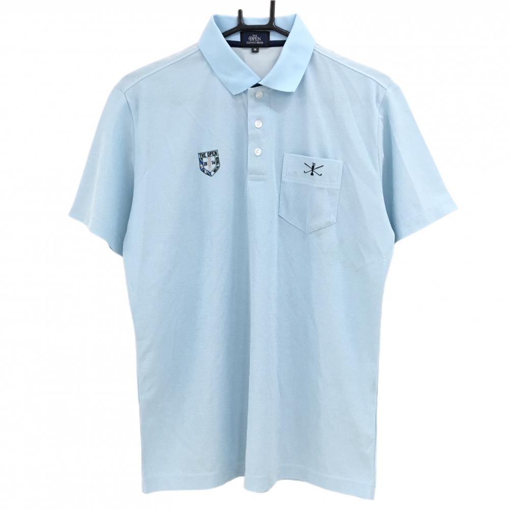 ミズノTHE OPEN 半袖ポロシャツ ライトブルー 胸ポケット メンズ M ゴルフウェア MIZUNO