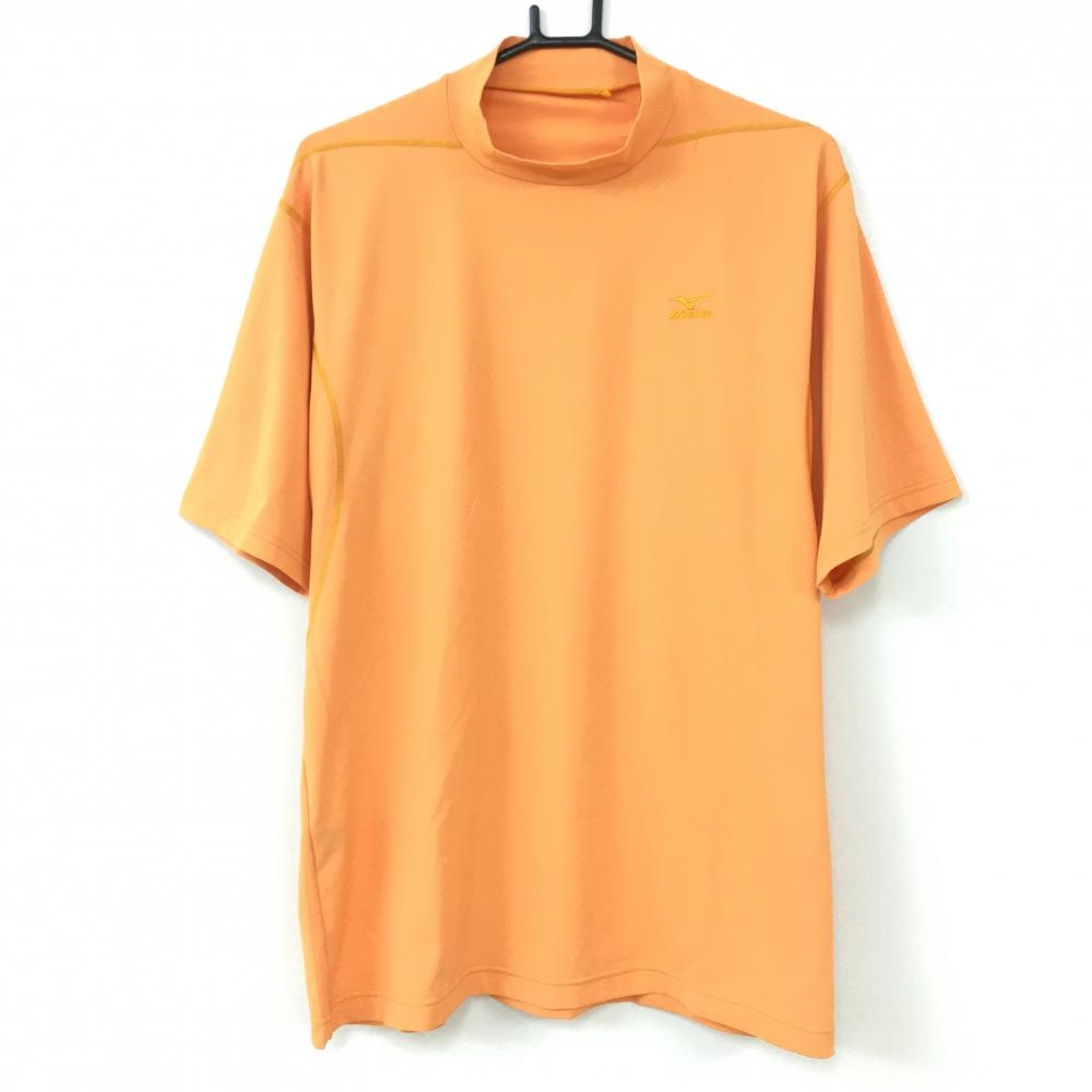 【超美品】MIZUNO ミズノ 半袖ハイネックシャツ オレンジ ストレッチ 無地 メンズ LL ゴルフウェア