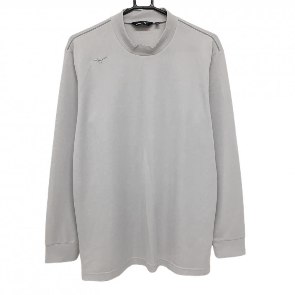 【美品】ミズノゴルフ 長袖ハイネックシャツ グレー ロゴ刺しゅう メンズ LL ゴルフウェア MIZUNO