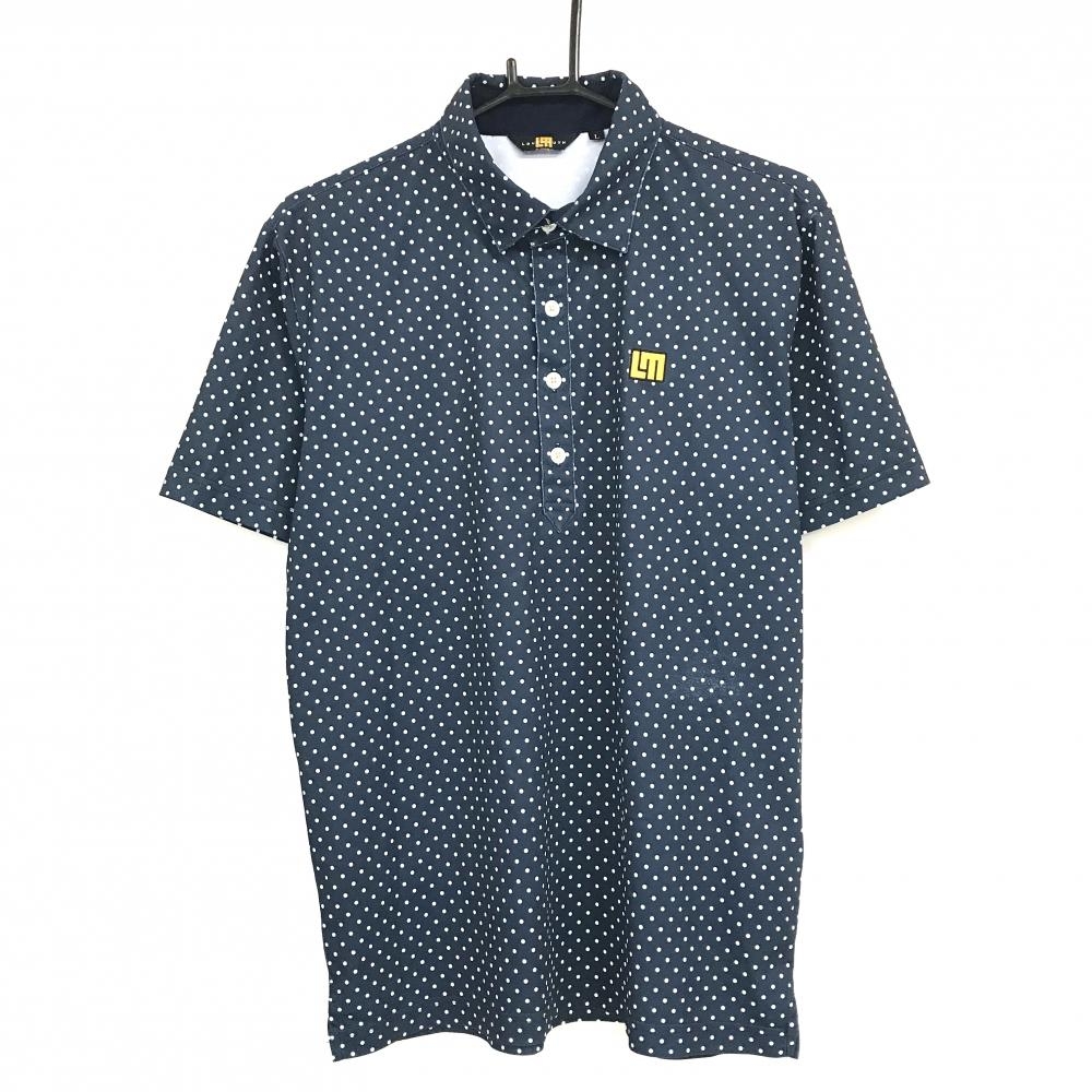 【美品】ラウドマウス 半袖ポロシャツ ネイビー×白 ドット ロゴ刺しゅう メンズ L ゴルフウェア LOUDMOUTH