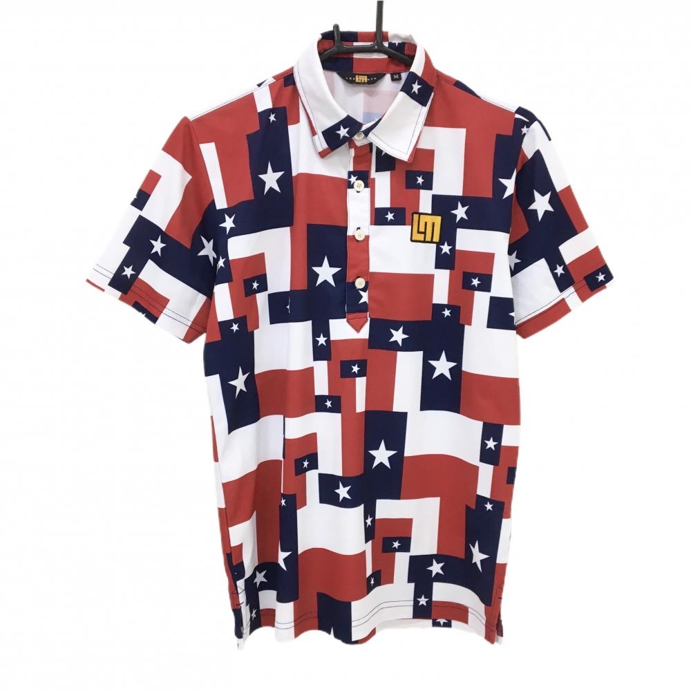 【美品】ラウドマウス 半袖ポロシャツ 白×ネイビー×レッド ローンスター 星 メンズ M ゴルフウェア LOUDMOUTH