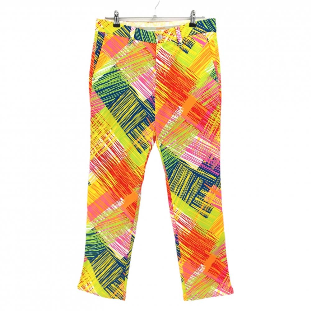 【美品】ラウドマウス パンツ マルチカラー スクラッチイエロー柄 バックロゴ メンズ L ゴルフウェア LOUDMOUTH