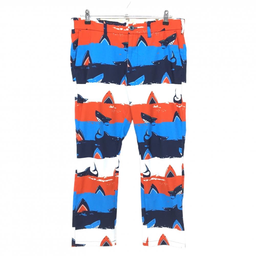 ラウドマウス パンツ ネイビー×オレンジ×白 総柄 シャークアタック メンズ L ゴルフウェア LOUDMOUTH