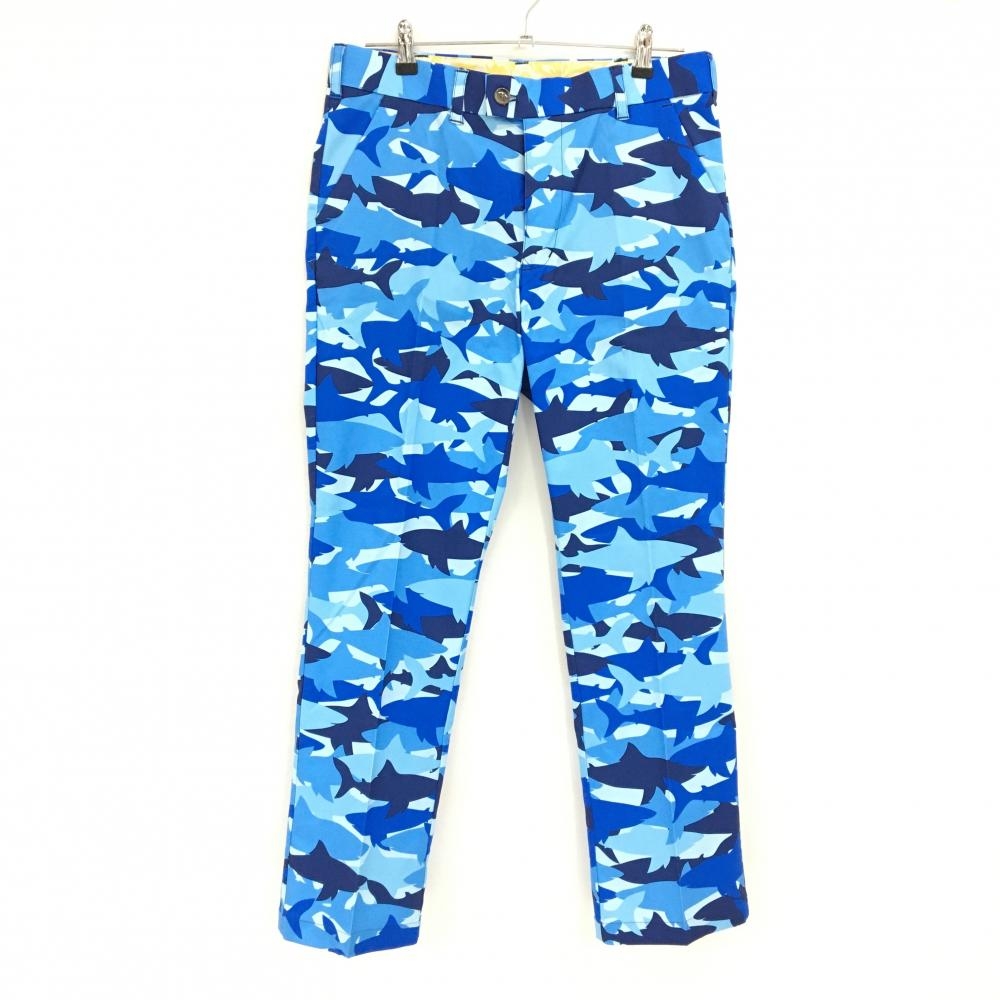 【超美品】ラウドマウス パンツ ブルー サメ総柄 ストレッチ メンズ 32×32 ゴルフウェア LOUDMOUTH