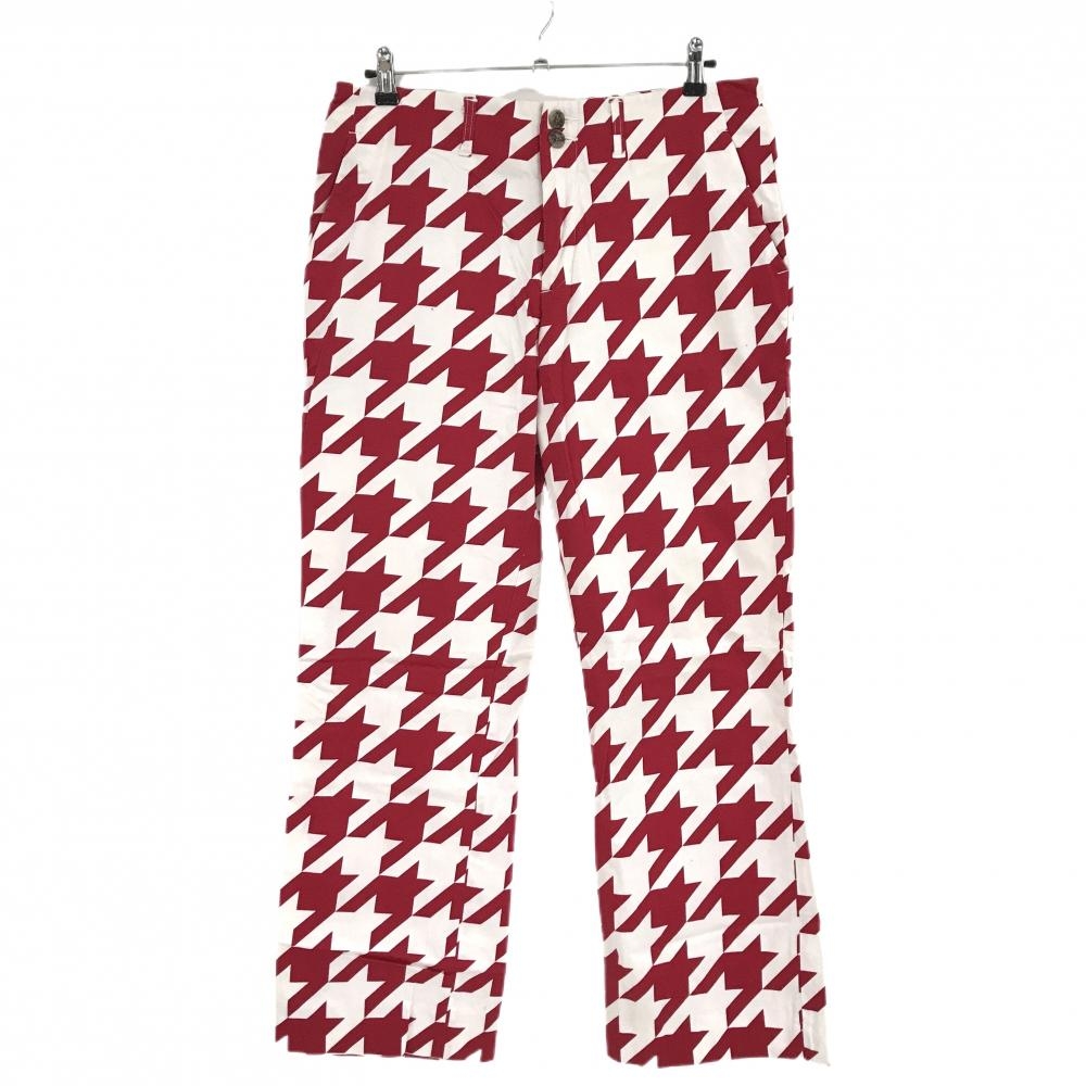 【美品】ラウドマウス パンツ レッド×白 千鳥格子 ストレッチ オークモントハウンドトゥース メンズ 34×30L ゴルフウェア LOUDMOUTH