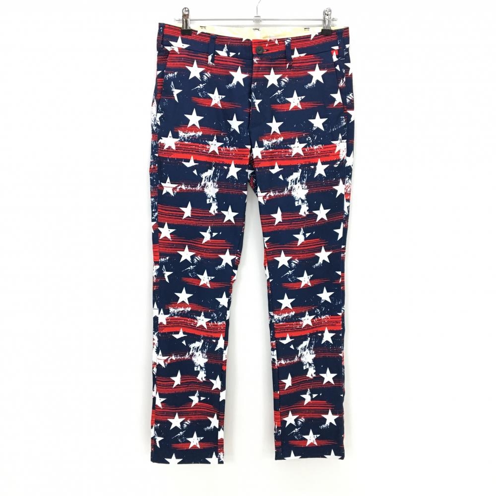 【美品】ラウドマウス パンツ ネイビー×白×レッド 総柄 星  メンズ M ゴルフウェア LOUDMOUTH