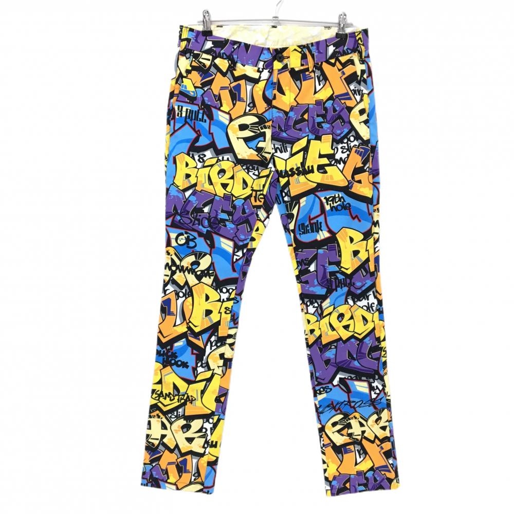 【超美品】ラウドマウス パンツ イエロー系×パープル系×ブルー系 タグスネオン 総柄 ストレッチ メンズ L ゴルフウェア LOUDMOUTH