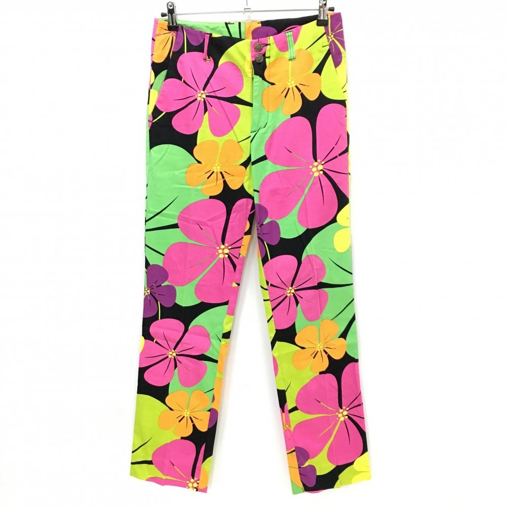 ラウドマウス パンツ 黒×マルチカラー 花柄 ビックポピーズ ストレッチ メンズ M ゴルフウェア LOUDMOUTH