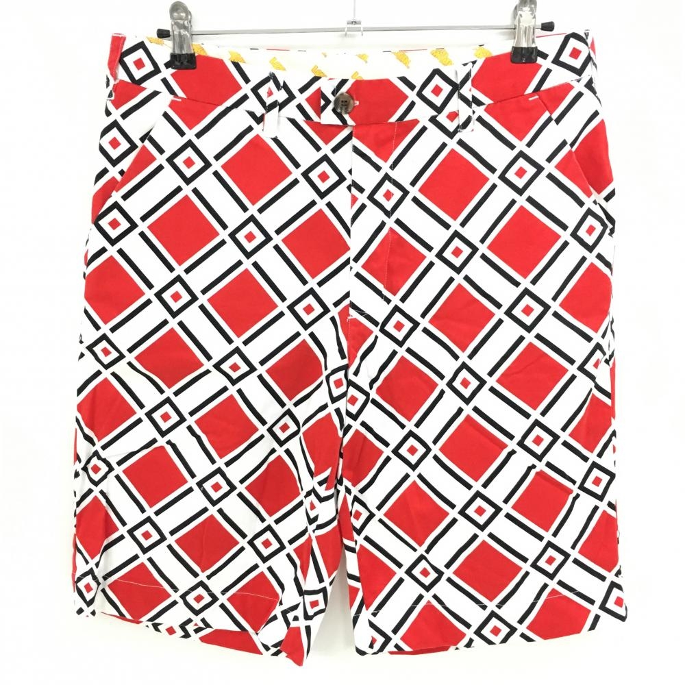 ラウドマウス ハーフパンツ 白×レッド 総柄 デンジャー柄 ストレッチ  メンズ 34 ゴルフウェア LOUDMOUTH