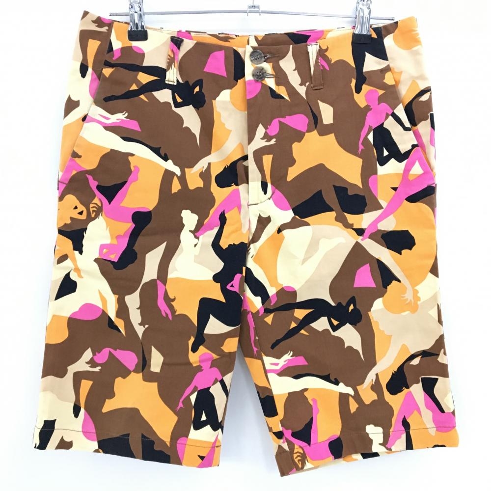 ラウドマウス ハーフパンツ ブラウン×ピンク シルエット総柄 ストレッチ  メンズ 32 ゴルフウェア LOUDMOUTH