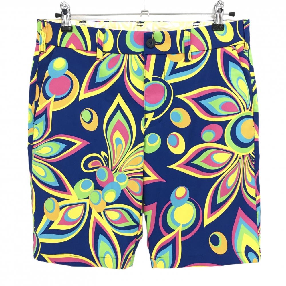 【超美品】ラウドマウス ハーフパンツ ネイビー×ピンク×イエロー シャガデリック メンズ M ゴルフウェア LOUDMOUTH