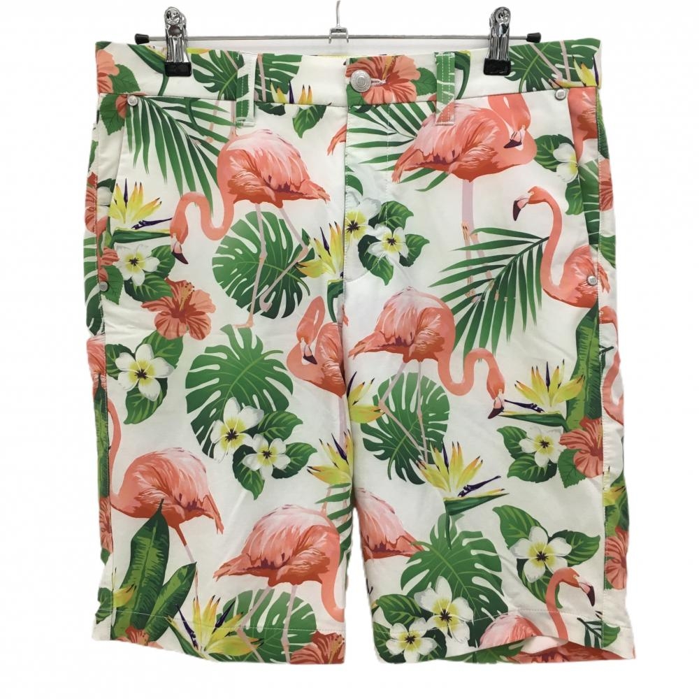 ラウドマウス ハーフパンツ 白×ピンク×グリーン フラミンゴベイ リーフ 花  メンズ L ゴルフウェア LOUDMOUTH