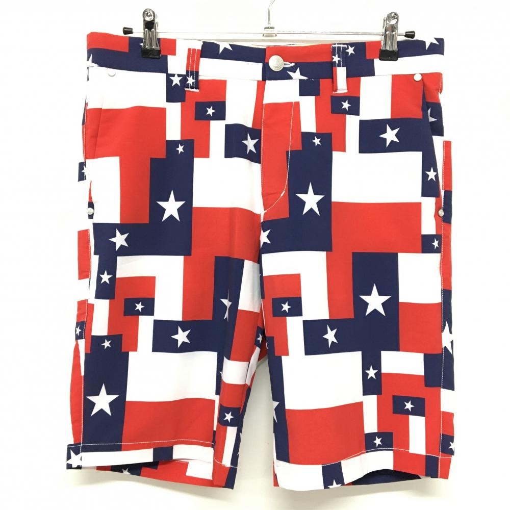 ラウドマウス ハーフパンツ 白×ネイビー×レッド ローンスター 総柄 メンズ L ゴルフウェア LOUDMOUTH