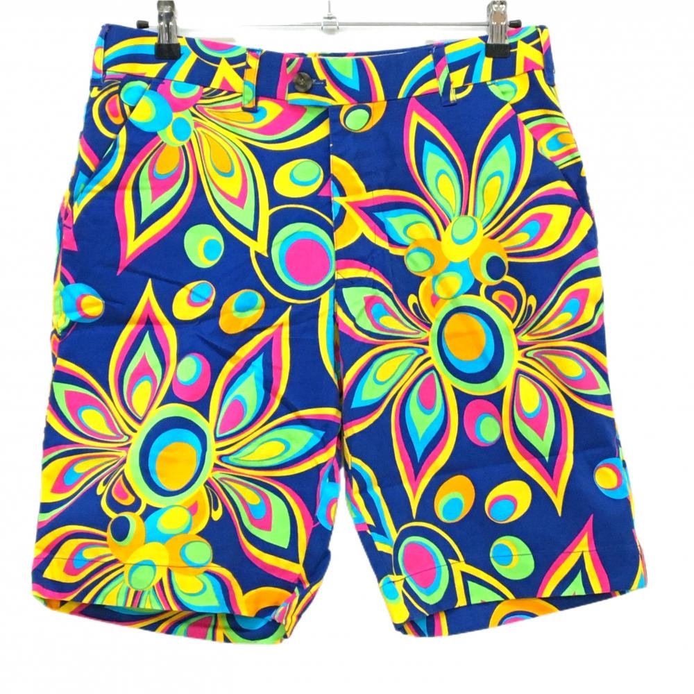 【超美品】ラウドマウス ハーフパンツ ダークブルー×マルチカラー 総柄 シャガデリックブルー メンズ 32 ゴルフウェア LOUDMOUTH