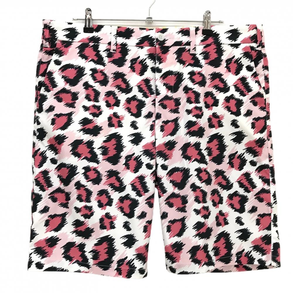 【超美品】ラウドマウス ハーフパンツ 白×ピンク ピンクレオパード ヒョウ柄 ストレッチ メンズ 3XL ゴルフウェア 大きいサイズ LOUDMOUTH