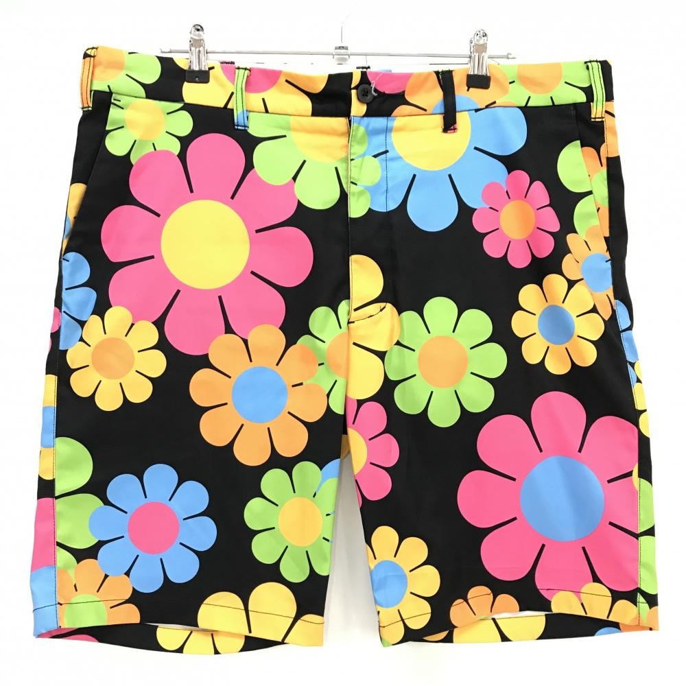 ラウドマウス ハーフパンツ 黒×マルチカラー 花柄 マジックバス ストレッチ メンズ 3XL ゴルフウェア 大きいサイズ LOUDMOUTH