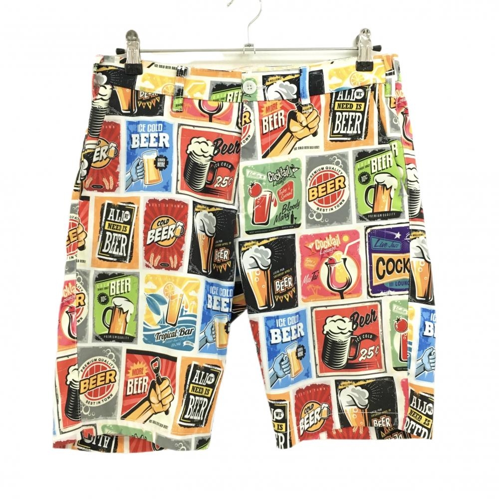 【美品】ラウドマウス ハーフパンツ マルチカラー 総柄 ビール カクテル ラウドマウススープ メンズ M ゴルフウェア LOUDMOUTH