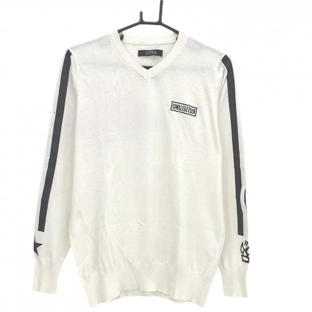【美品】ラッセルノ セーター 白×黒 ルチャマスク Vネック 袖ライン CIDAM ニット  メンズ 4(M) ゴルフウェア RUSSELUNO