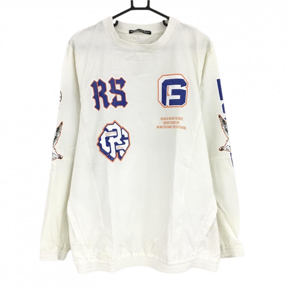 【美品】ラッセルノゴルフ スニード 白×ブルー 袖ルチャマスク ナイロン ブルゾン  メンズ 6(XL) ゴルフウェア 2024年モデル RUSSELUNO