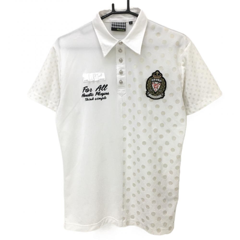 ラッセルノ 半袖ポロシャツ 白 一部ドットプリント ティー装着可 メンズ 6(XL) ゴルフウェア RUSSELUNO
