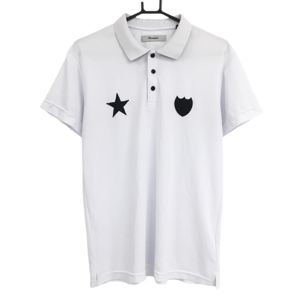 ラッセルノ 半袖ポロシャツ 白×黒 ルチャマスク 襟裏ロゴ 星ワッペン  メンズ 5(L) ゴルフウェア RUSSELUNO