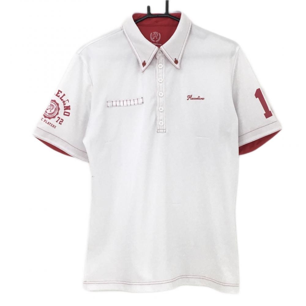 ラッセルノ 半袖ポロシャツ 白×レッド 袖ロゴプリント  メンズ L ゴルフウェア RUSSELUNO