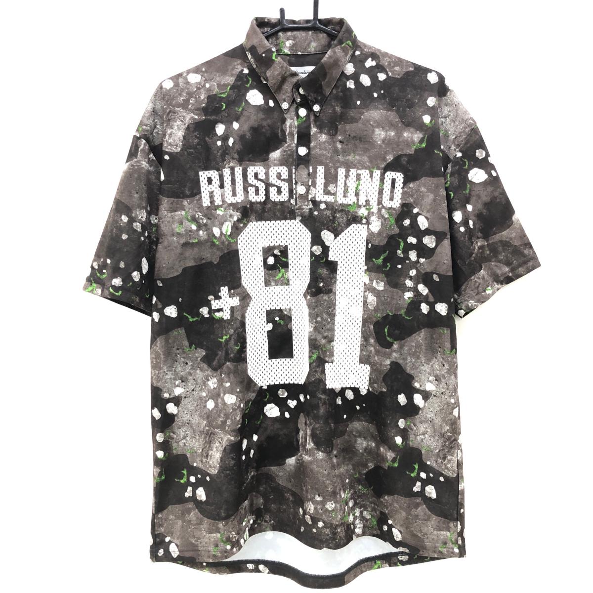 【超美品】ラッセルノ 半袖ポロシャツ ブラウン 総柄  メンズ 5(L) ゴルフウェア RUSSELUNO