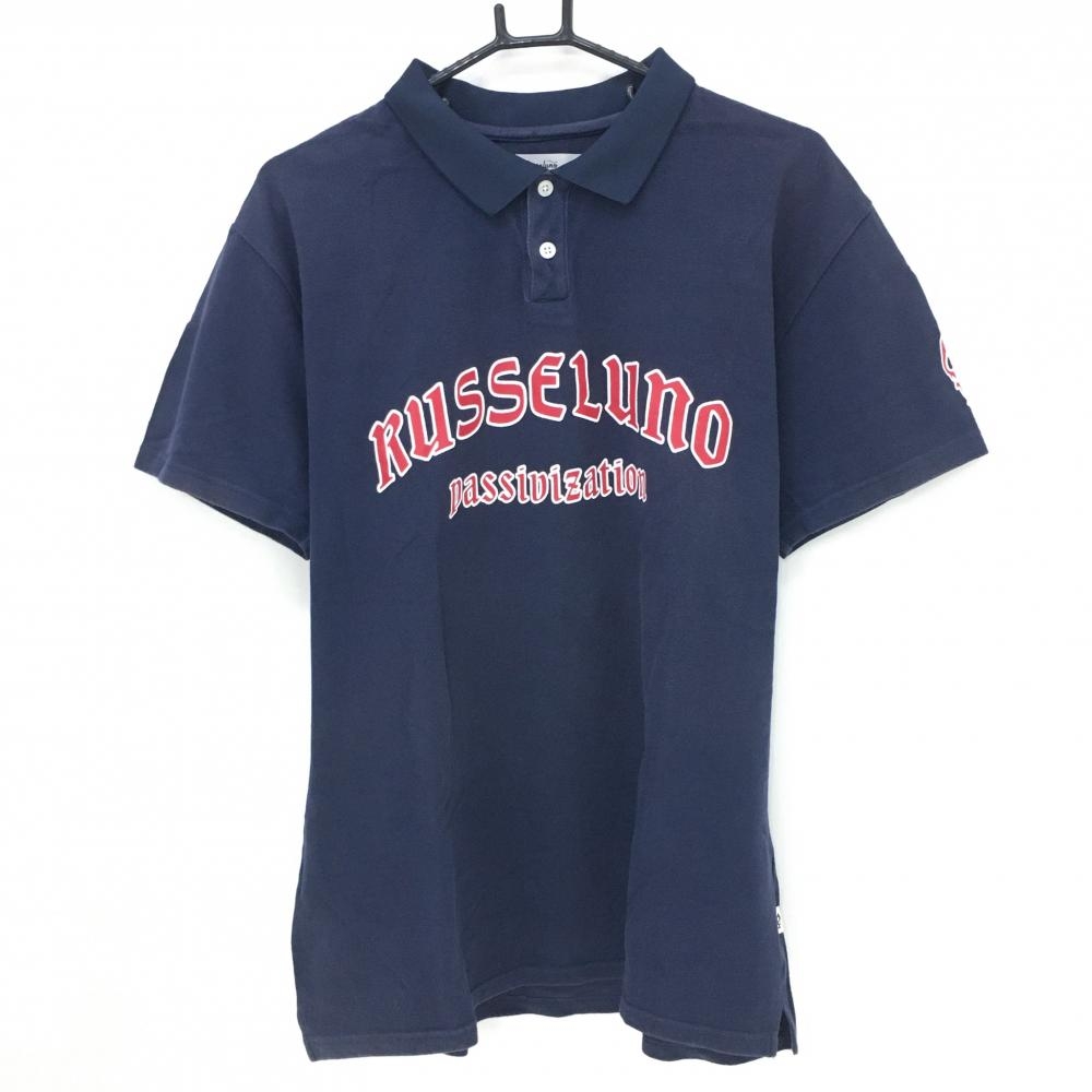 ラッセルノ 半袖ポロシャツ ネイビー×レッド 袖ルチャマスク フロントロゴ  メンズ 7(2XL) ゴルフウェア RUSSELUNO