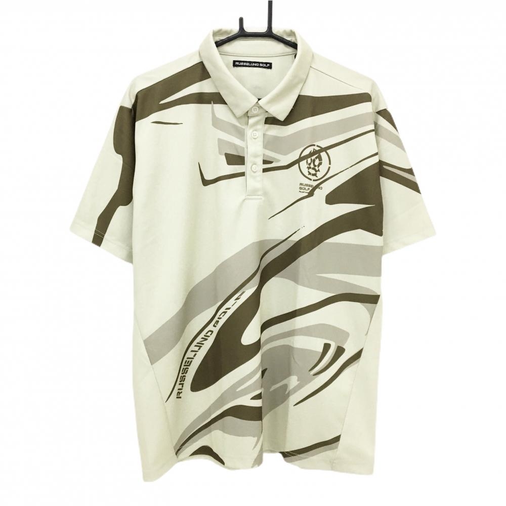 【美品】ラッセルノゴルフ 半袖ポロシャツ ライトグリーン系×ブラウン 前身頃総柄  メンズ 6(XL) ゴルフウェア 2024年モデル RUSSELUNO