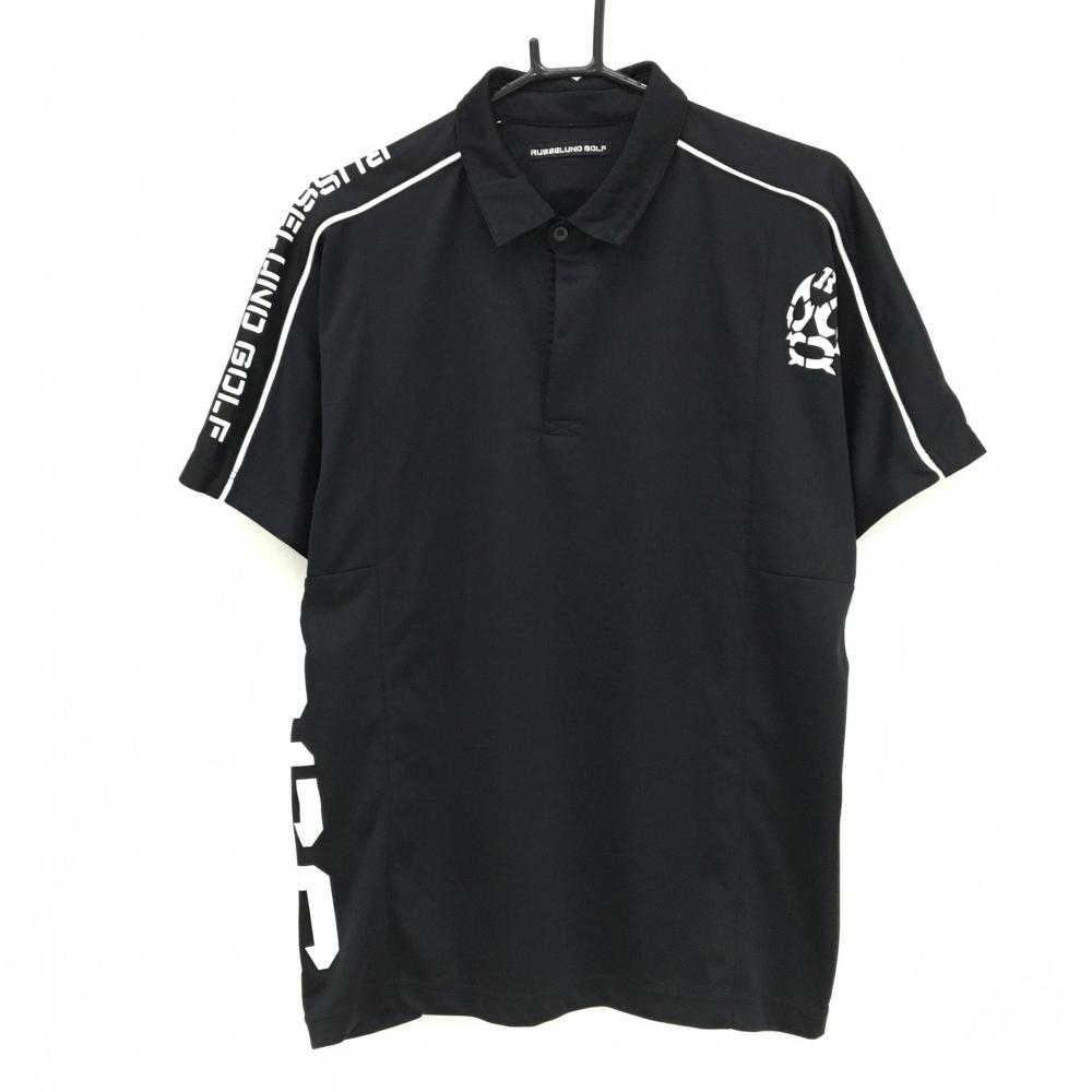 【超美品】ラッセルノゴルフ 半袖ポロシャツ 黒×白 ルチャマスク パイピングライン  メンズ 5(L) ゴルフウェア 2024年モデル RUSSELUNO