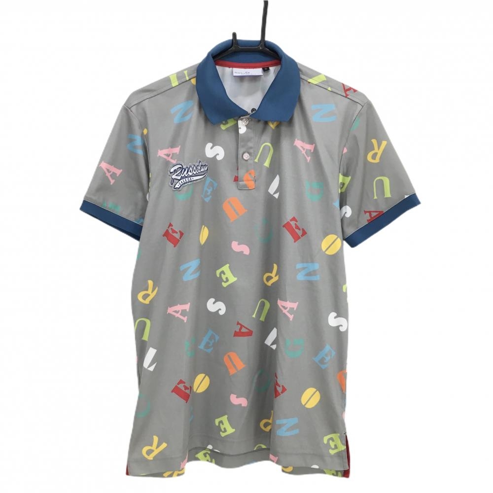 【美品】ラッセルノ 半袖ポロシャツ グレー×マルチカラー 総柄 メンズ 5(L) ゴルフウェア RUSSELUNO