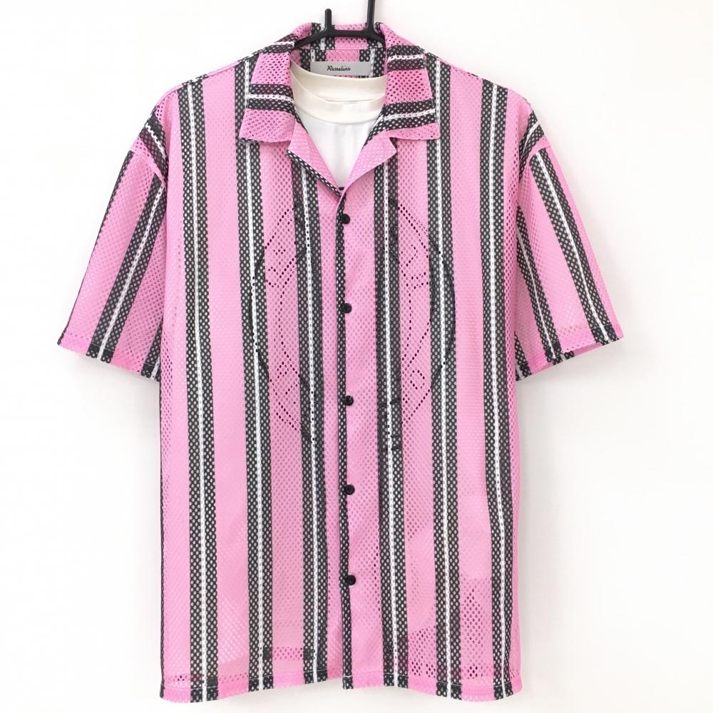 ラッセルノ 半袖メッシュシャツ×半袖ハイネックシャツ ピンク×黒 ストライプ  メンズ 5(L) ゴルフウェア RUSSELUNO