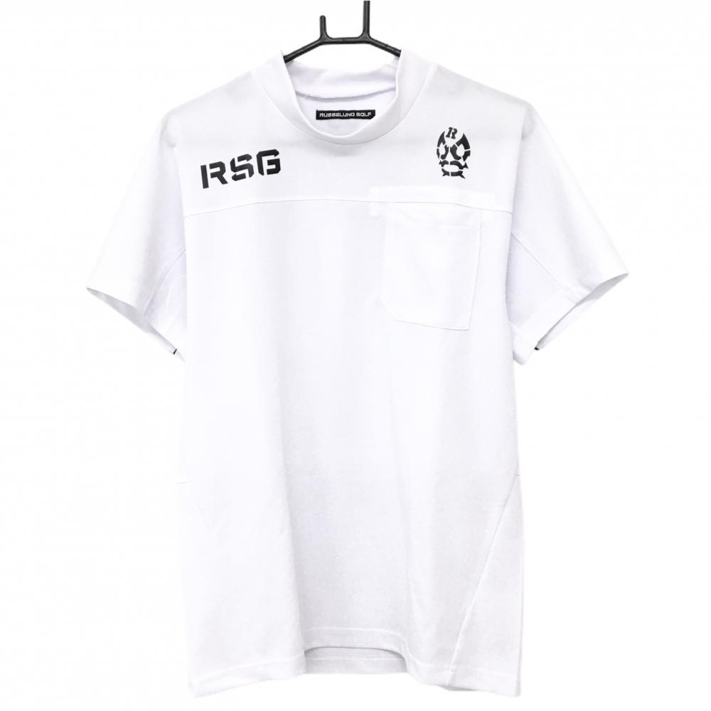 【美品】ラッセルノ 半袖ハイネックシャツ 白×黒 ルチャマスク メンズ 4(M) ゴルフウェア 2024年モデル RUSSELUNO