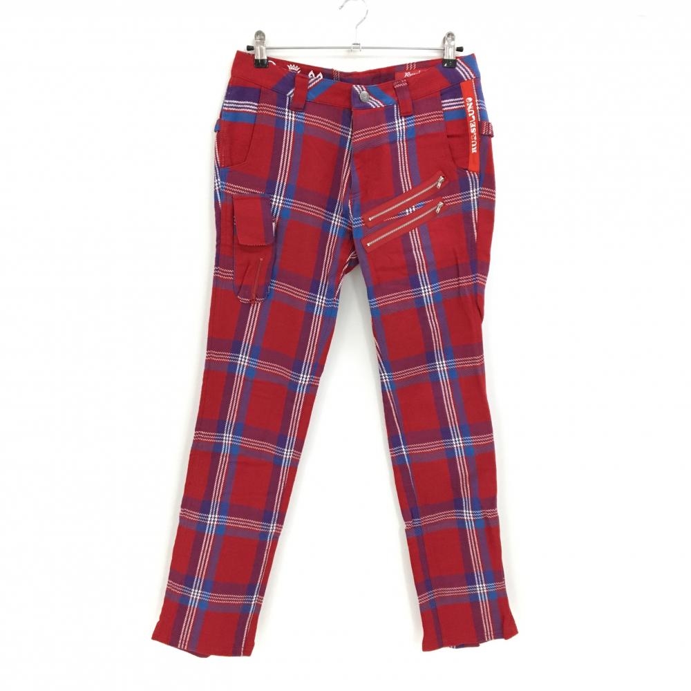 【美品】ラッセルノ パンツ レッド×ブルー チェック コットン100％  メンズ M ゴルフウェア RUSSELUNO