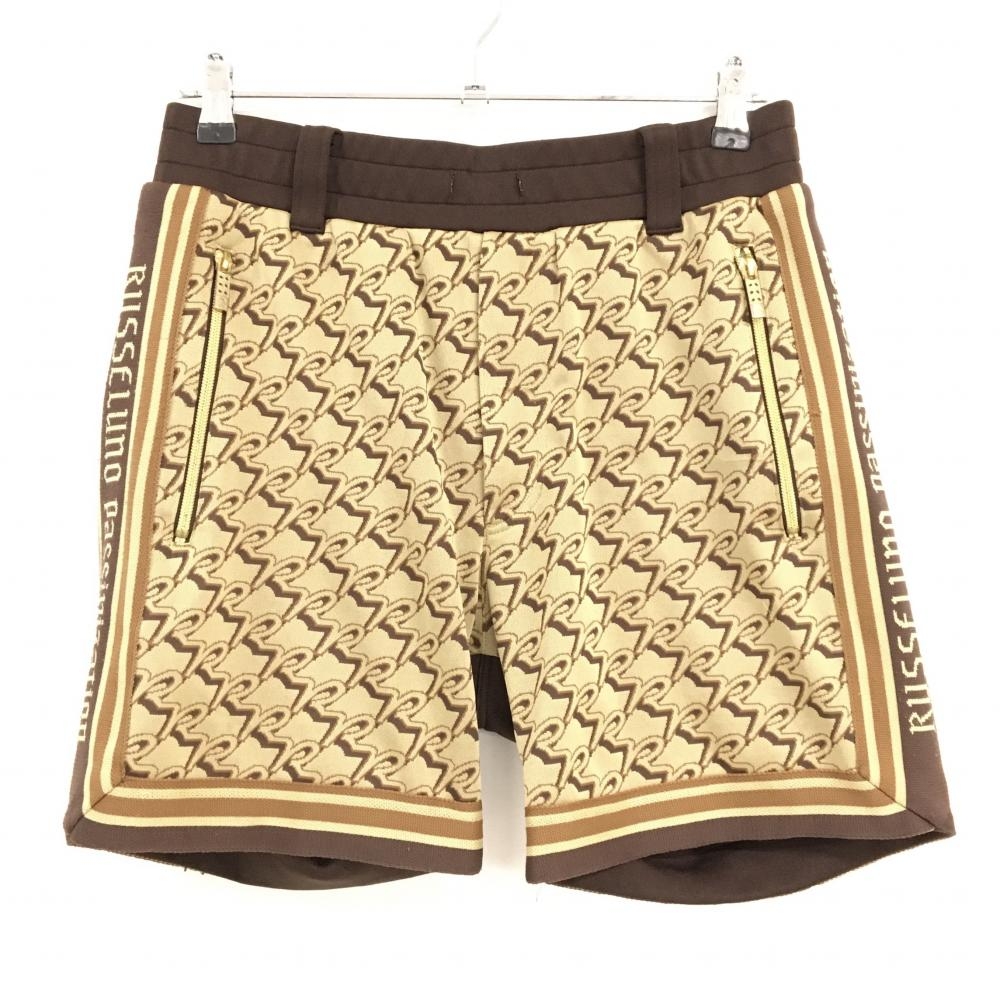 ラッセルノ ショートパンツ ベージュ×ブラウン 前面総柄 ルチャ ウエストゴム メンズ 5(L) ゴルフウェア RUSSELUNO