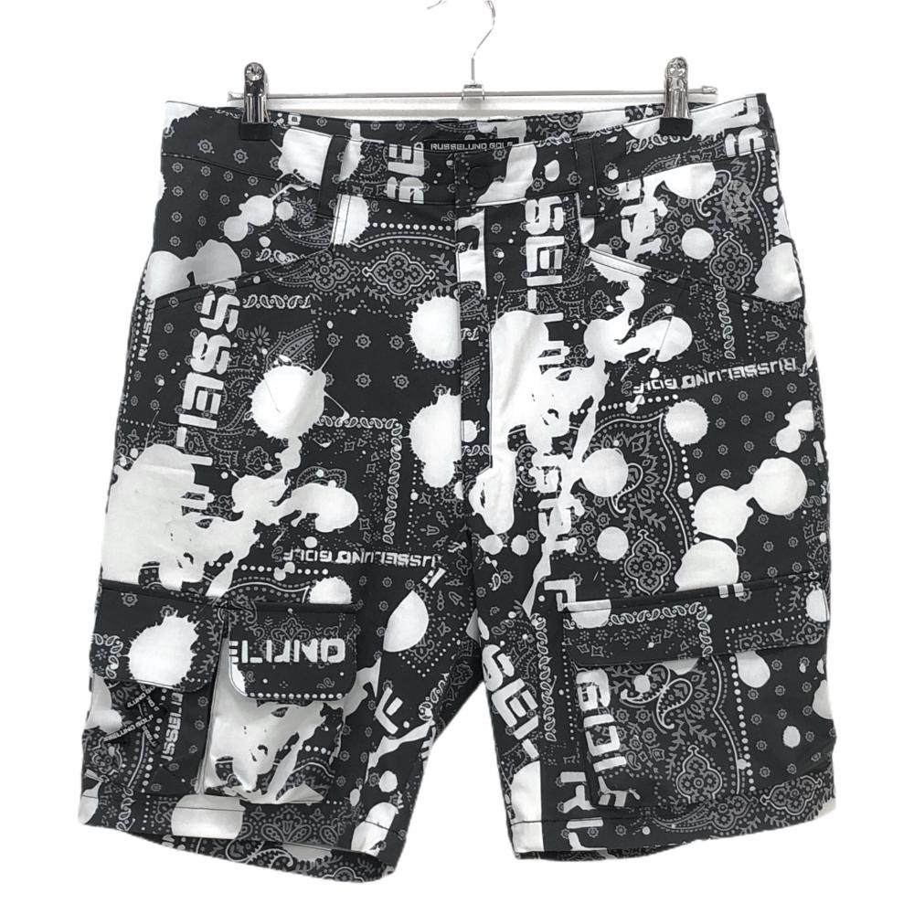 【美品】ラッセルノゴルフ ハーフパンツ ダークグレー×白 総柄 ルチャマスク  メンズ 6(XL) ゴルフウェア RUSSELUNO